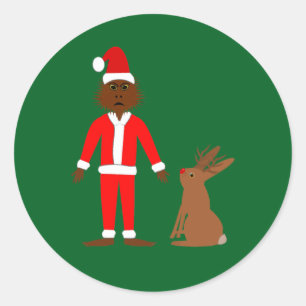 Santa Sasquatch and Jackalope Christmas Classic Round Sticker