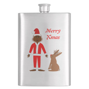 Santa Sasquatch and Jackalope Christmas Custom Hip Flask