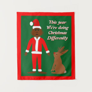 Santa Sasquatch and Jackalope Christmas Custom Tapestry