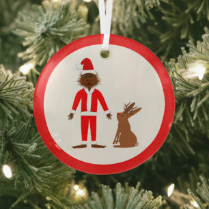Santa Sasquatch and Jackalope Christmas Glass Ornament