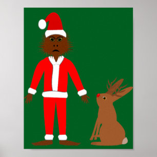 Santa Sasquatch and Jackalope Christmas Poster