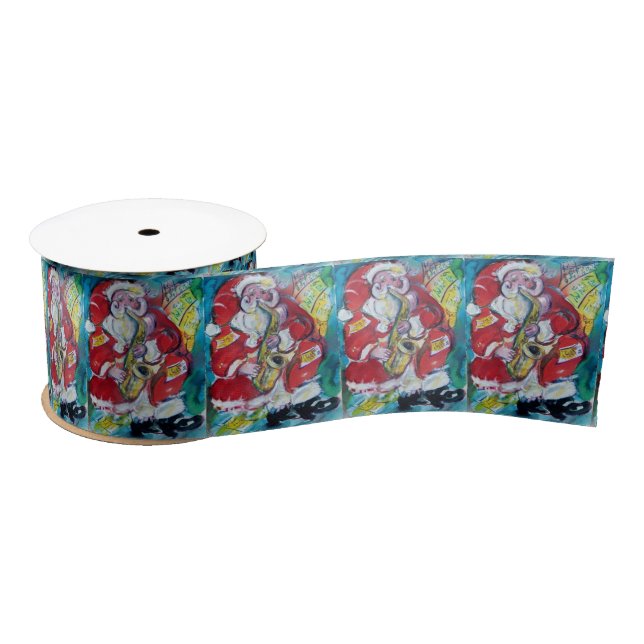 SANTA & SAX, CHRISTMAS PARTY SATIN RIBBON (Spool)