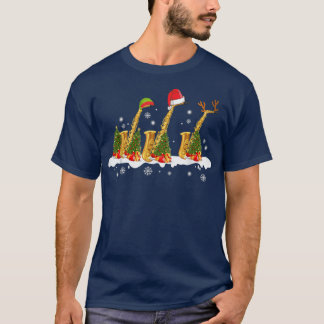 Santa Saxophone Christmas Lights Cute Instrument X T-Shirt