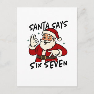 Santa Says Six Seven 6 7 Funny Brainrot Christmas Announcement Postcard