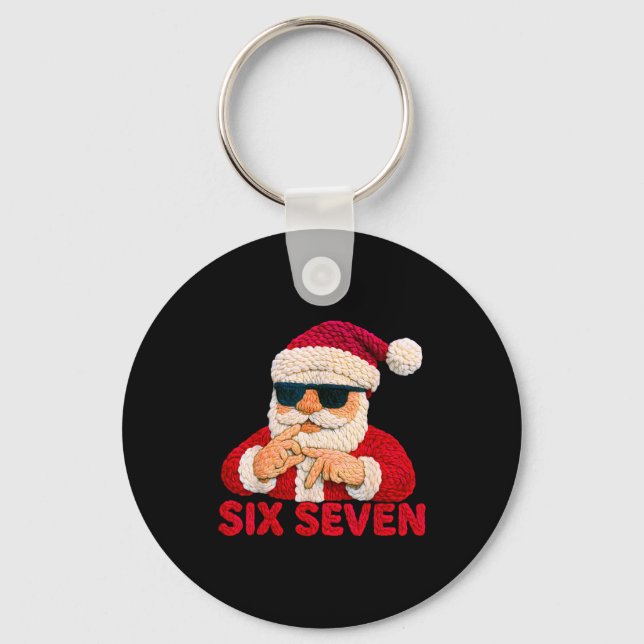 Santa Says Six Seven - 6 7 Meme Latch Hook Yarn Cr Keychain (Front)