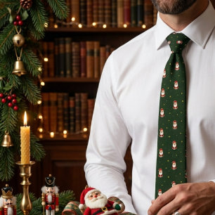Santa Scatter on Deep Green Holiday Tie