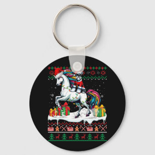 Santa Schnauzer Riding Unicorn Christmas Sweater L Keychain