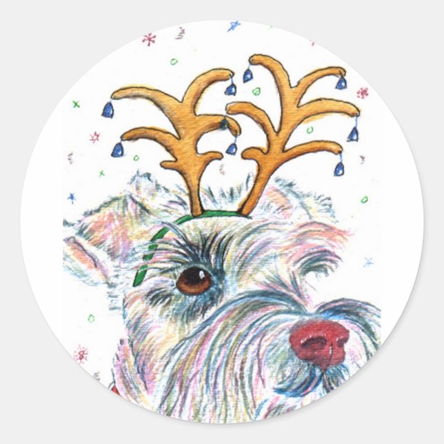 Santa Schnauzer Round Stickers (Front)