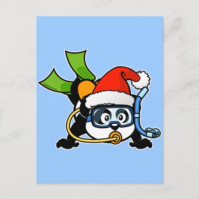 Santa Scuba Panda Holiday Postcard (Front)