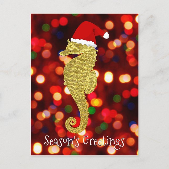 Santa Seahorse Personalize Holiday Postcard (Front)