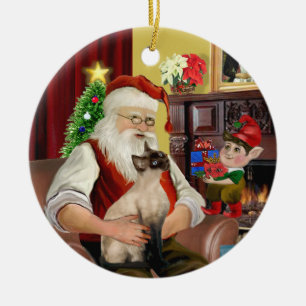 Santa - Seal Point Siamese cat Ceramic Ornament
