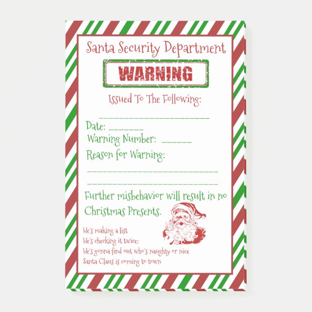 Santa Security Warning Post-it Notes (Front)