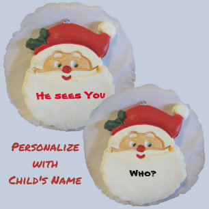 Santa Sees You Christmas Customizable Round Pillow