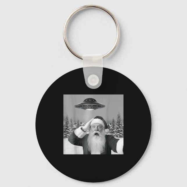 Santa Selfie With Reindeer Ufo Funny Xmas Men Wome Keychain (Front)