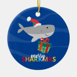 Santa Shark Ceramic Ornament