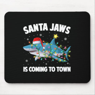 Santa Shark Christmas Lights Merry Sharkmas Xmas B Mouse Pad