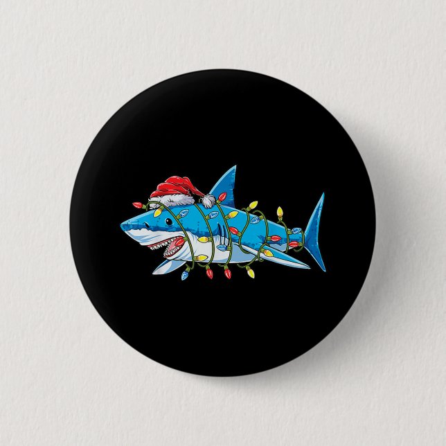 Santa Shark Christmas Lights Sharkmas Tree Xmas Bo 2 Inch Round Button (Front)