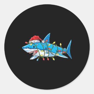 Santa Shark Christmas Lights Sharkmas Tree Xmas Bo Classic Round Sticker