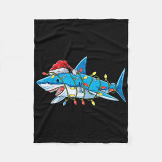 Santa Shark Christmas Lights Sharkmas Tree Xmas Bo Fleece Blanket