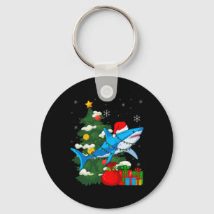 Santa Shark Christmas Lights Sharkmas Tree Xmas Bo Keychain