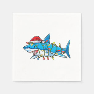 Santa Shark Christmas Lights Sharkmas Tree Xmas Bo Napkin