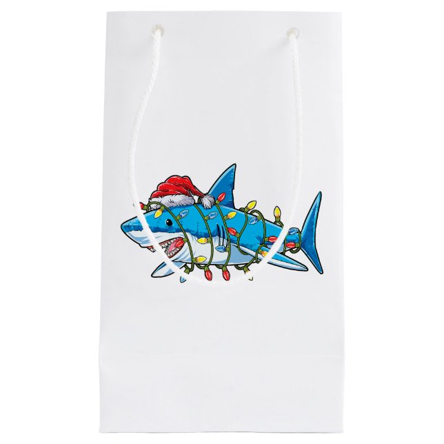Santa Shark Christmas Lights Sharkmas Tree Xmas Bo Small Gift Bag (Front)