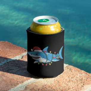 Santa Shark Christmas Lights Sharkmas Tree Xmas Can Cooler