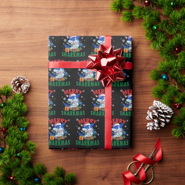 Santa Shark Gift Wrap | Merry Sharkmas Wrap (Holiday Gift)