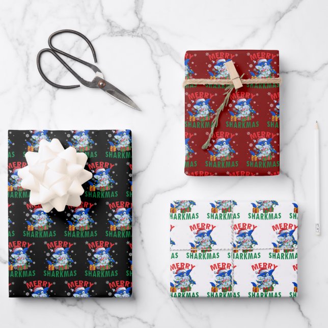Santa Shark Gift Wrap | Merry Sharkmas Wrap (Front)