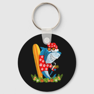 Santa Shark Hawaiian Summer Surfing Shark Christma Keychain