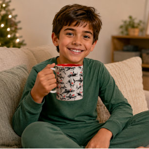 Santa Shark Pattern Two-Tone Coffee Mug