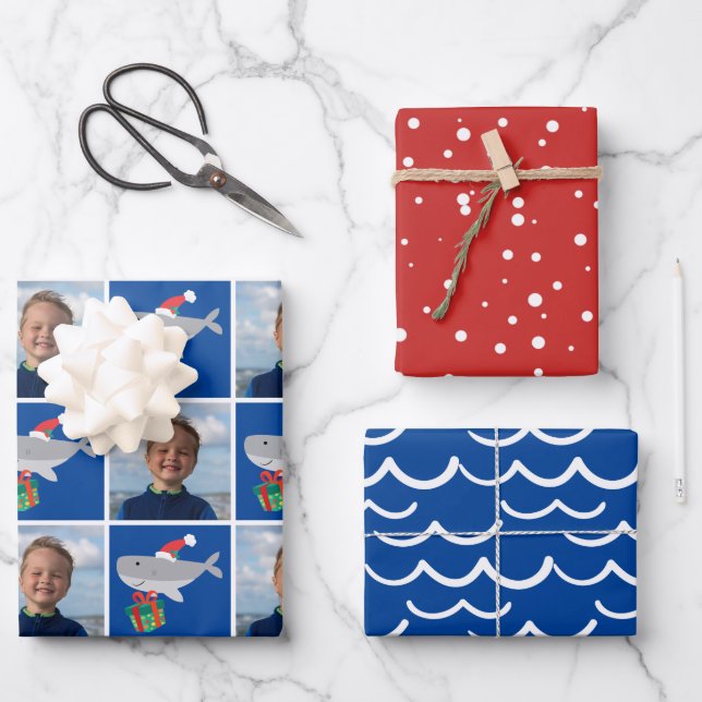 Santa Shark Photo Wrapping Paper Sheets (Front)