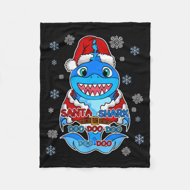 Santa Shark, Shark In A Santa Suit, Christmas Shar Fleece Blanket (Front)