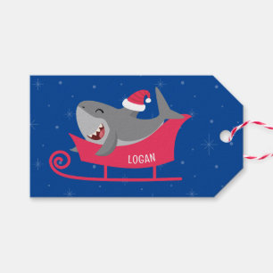 Santa Shark Sled Ornament Gift Tags