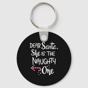 Santa She Is The Naughty One Couples Christmas Cut Keychain