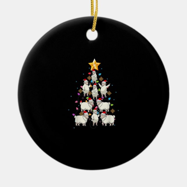 Santa Sheep Christmas Tree Lights Funny Sheep Gift Ceramic Ornament (Front)