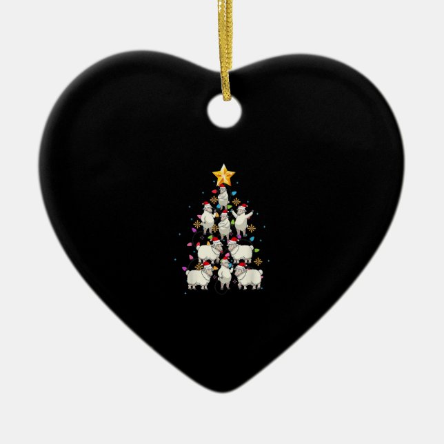 Santa Sheep Christmas Tree Lights Funny Sheep Gift Ceramic Ornament (Front)