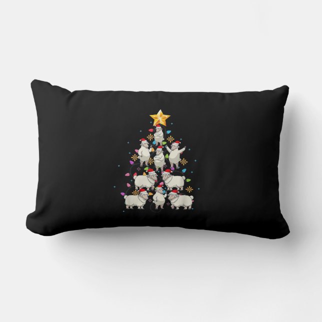 Santa Sheep Christmas Tree Lights Funny Sheep Gift Lumbar Pillow (Front)