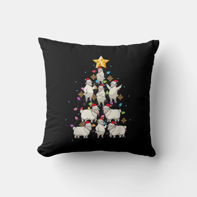Santa Sheep Christmas Tree Lights Funny Sheep Gift Throw Pillow (Front)