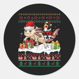 Santa Sheltie Riding Axolotl Christmas Sweater Lov Classic Round Sticker