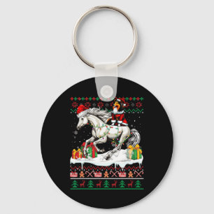 Santa Sheltie Riding Horse Christmas Sweater Lover Keychain