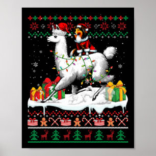 Santa Sheltie Riding Llama Christmas Sweater Lover Poster