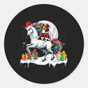 Santa Sheltie Riding Unicorn Christmas Owner Kids  Classic Round Sticker