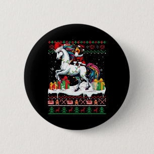 Santa Sheltie Riding Unicorn Christmas Sweater Lov 2 Inch Round Button