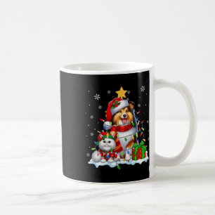 Santa Sheltie With Elf Cat Christmas Lights Owner Coffee Mug