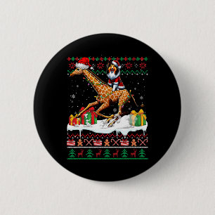 Santa Shetland Sheepdog Riding Giraffe Christmas S 2 Inch Round Button
