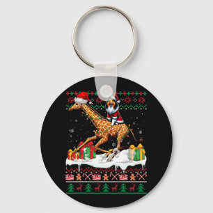 Santa Shetland Sheepdog Riding Giraffe Christmas S Keychain