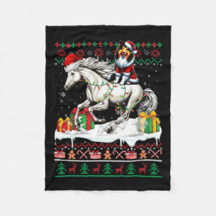 Santa Shetland Sheepdog Riding Horse Christmas Swe Fleece Blanket