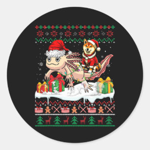Santa Shiba Inu Riding Axolotl Christmas Sweater L Classic Round Sticker