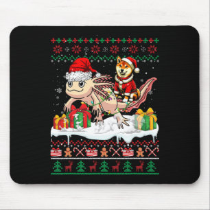 Santa Shiba Inu Riding Axolotl Christmas Sweater L Mouse Pad